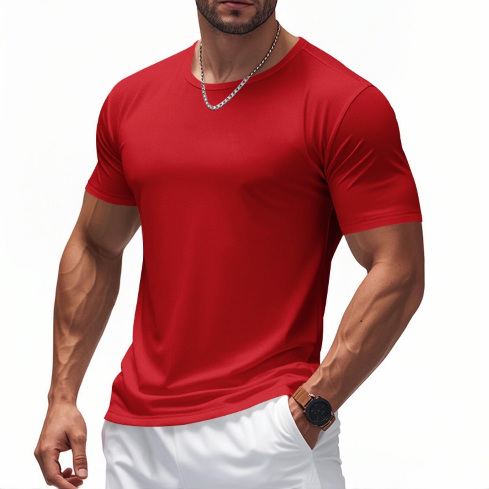 MOKBAY Camisetas Manga Corta Hombre Trabajo Verano Cuello Redondo Casual Deportiva Camiseta Hombre Transpirable Fashion Basicas Gym Camisetas