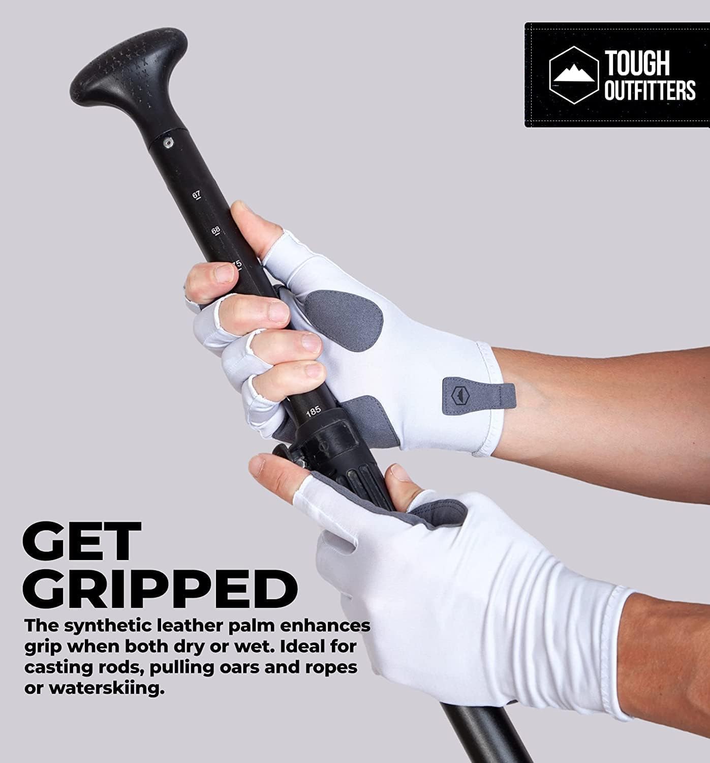 Tough Outdoors UV Fishing Gloves - Fingerless Grip for Kayak Gloves - UPF 50+ Sun Protection - Fishing Accessories - White