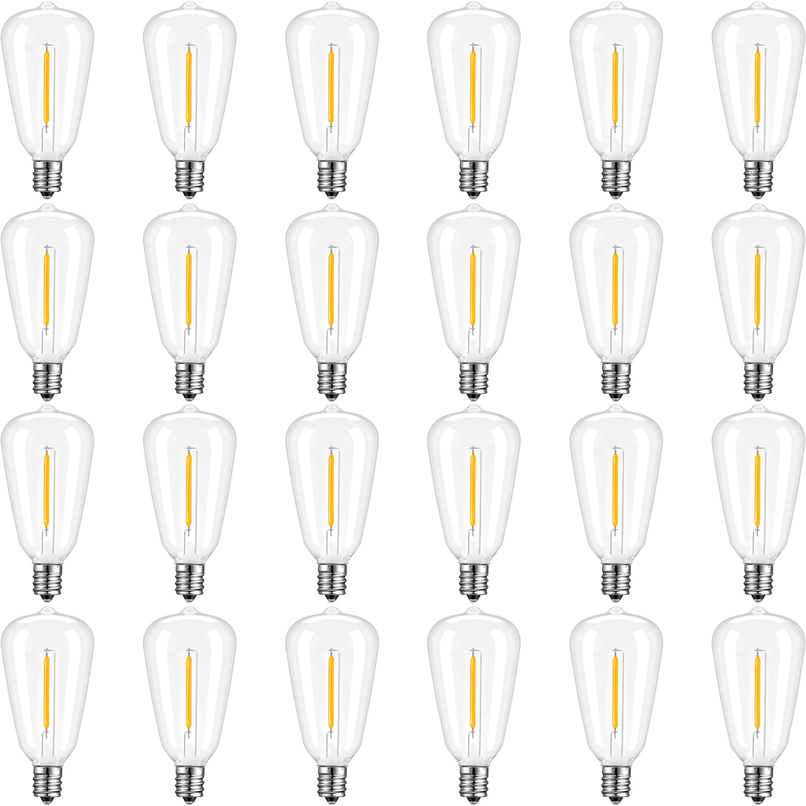 ROMANJOY ST38 LED Bulbs Outdoor Solar Powered Shatterproof, ST38 Low Voltage DC 3V Bulbs with E12 Base for Solar String Light Replacement, 2700K Soft Warm Solar Bulb, 24 Pack