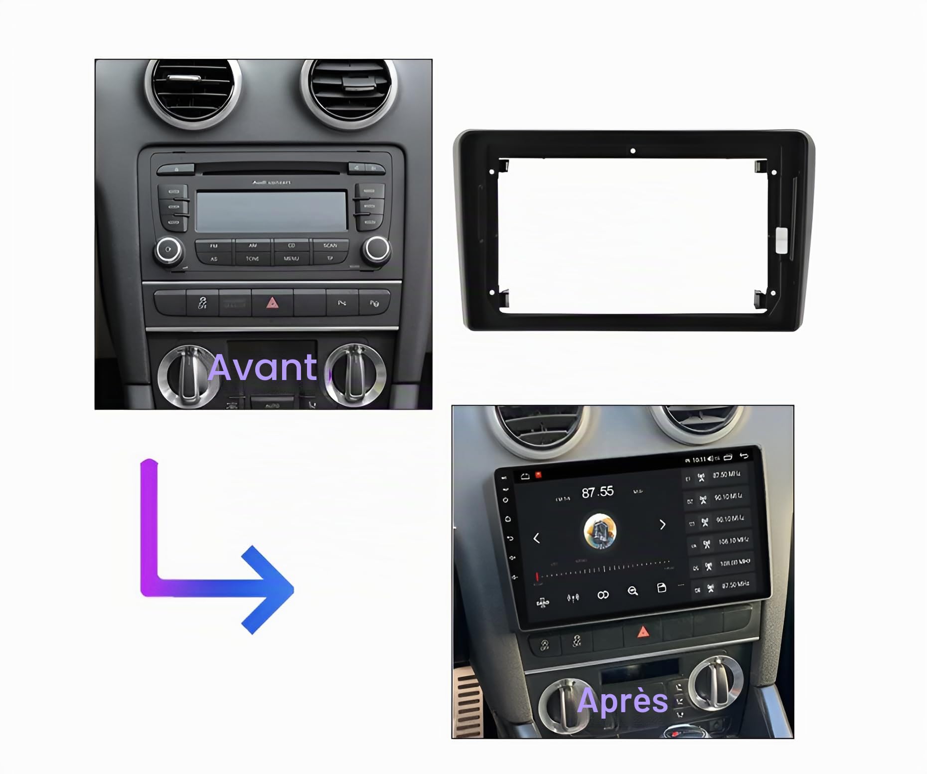 Sound-way Kit de Montage Autoradio, Façade Cadre de Radio 9" Pouces, Adaptateur Compatible avec Audi A3 2003-2012