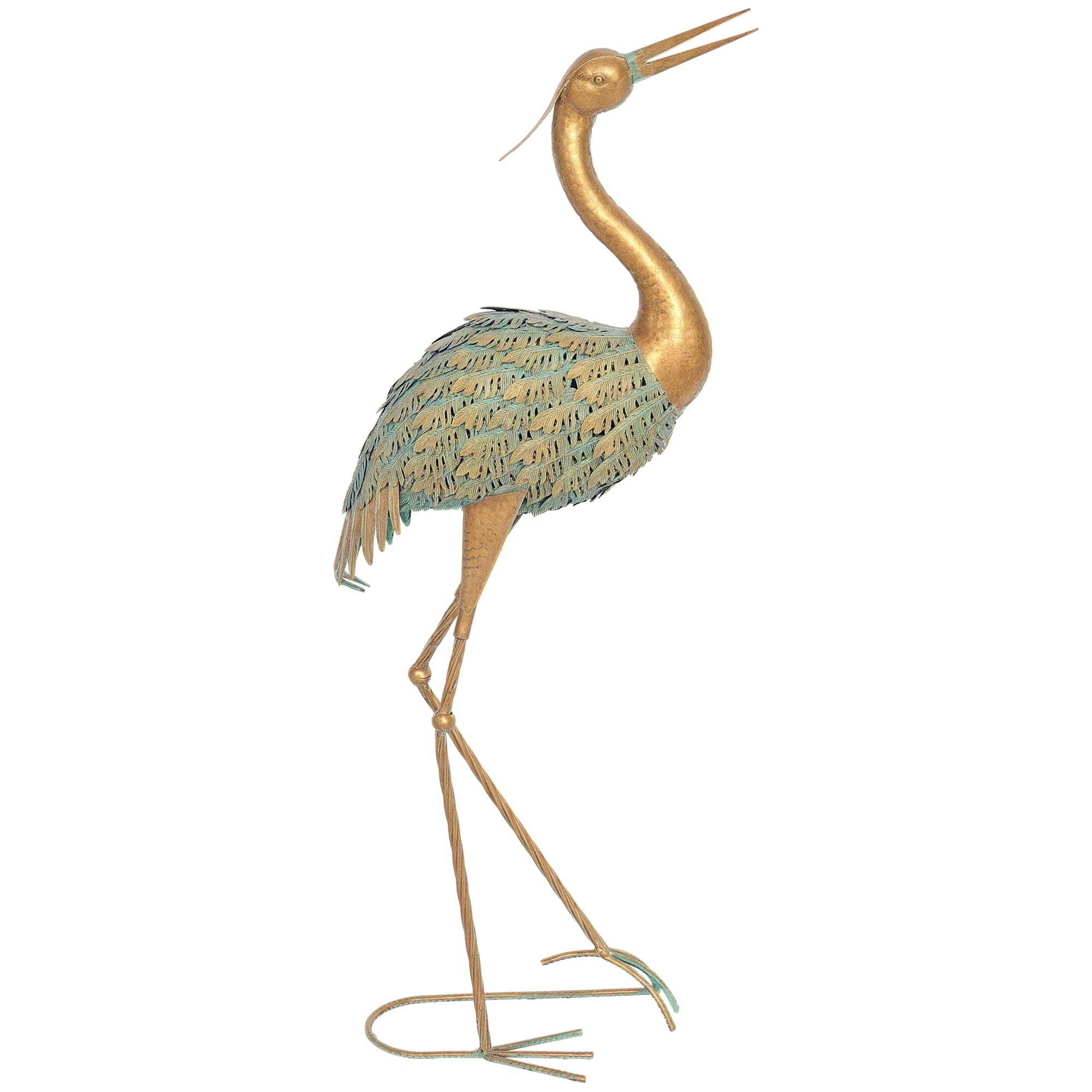 Outsunny Estatua de Jardín de Exterior, Escultura de Garza de Metal, Decoración de Jardín para Estanque, Patio, Terraza, Césped, 90 cm, Multicolor