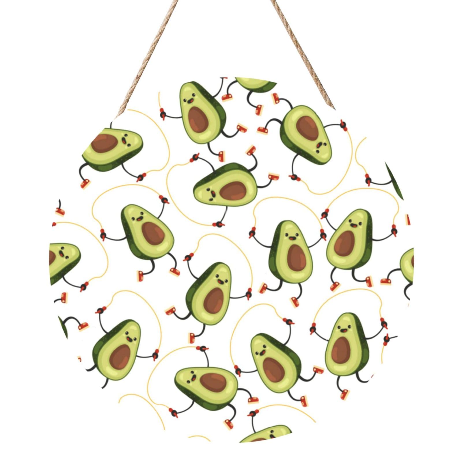 InOmak Cute Avocados, Round Wood Panel Painting 12 in, Wall Hanging Painting For Home