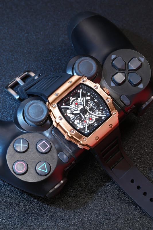 Image of Giordano Analog Square Watch for Men with Skeleton Design, Rugged Textured Case, Luminous Hands, and Silicone Strap