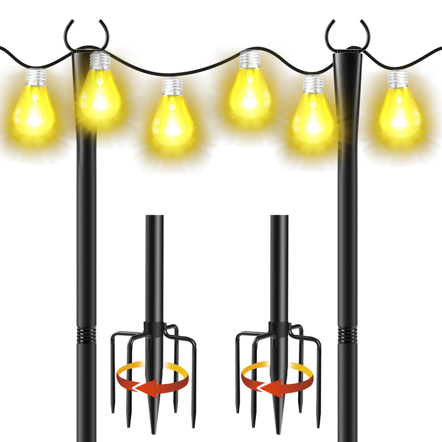 2 Pack 10Ft String Light Poles, Metal Poles with Fork for Outside Lights,Outdoor Metal Light Stand with Fence Brackets Hanging Lights for Garden Patio Wedding Backyard Deck Party-picture-14