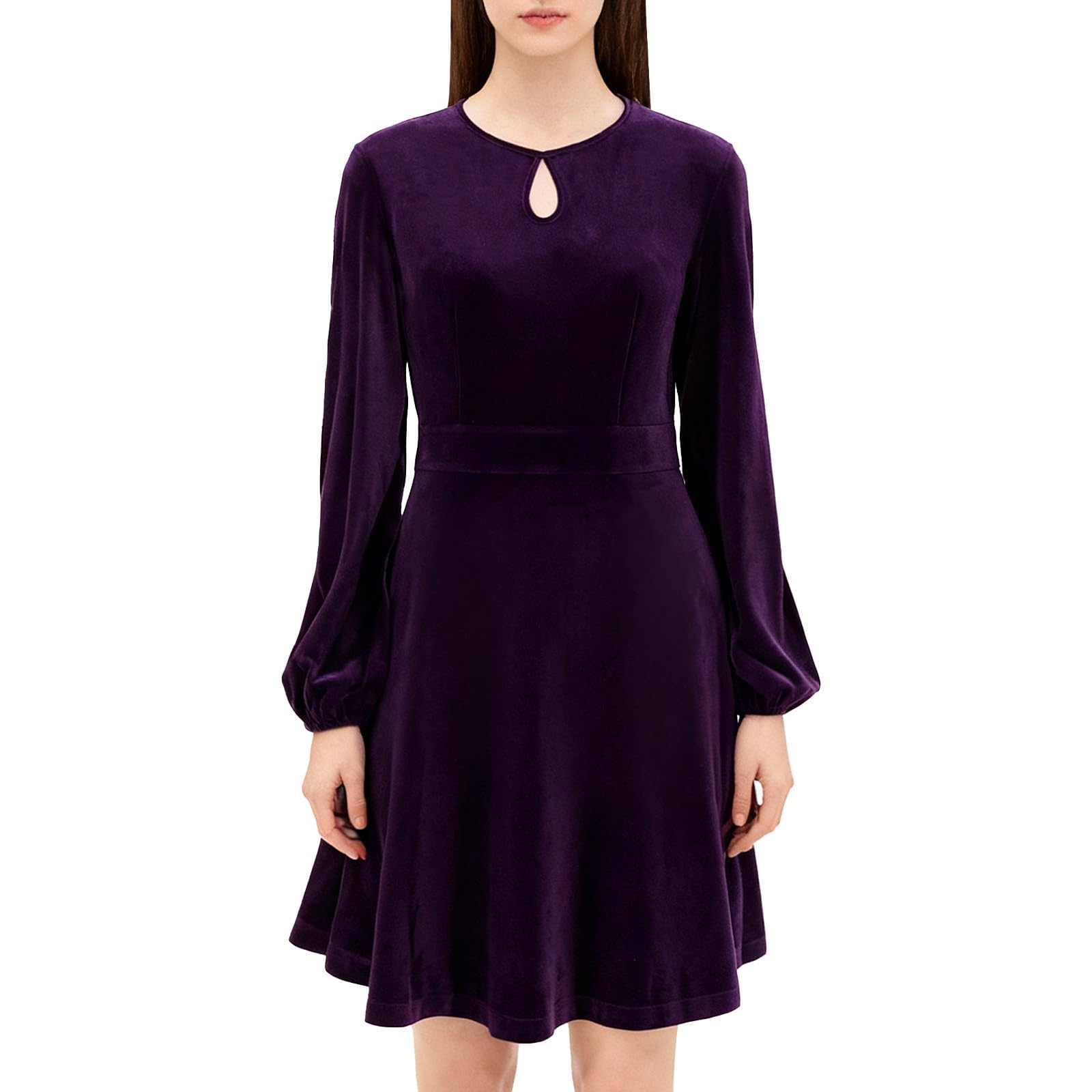 Work Dresses for Women 2025 Business Casual Velvet Dress Long Puff Sleeve Wedding Guest Office A Line Short
