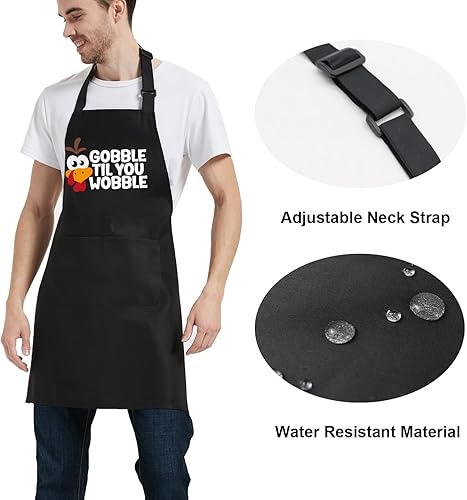 Miniatura 5 de OzosKeiw Delantales de Acción de Gracias para mujeres y hombres con bolsillos, delantal de pavo Gobble Til You Wobble, regalos de parrilla de cocina
