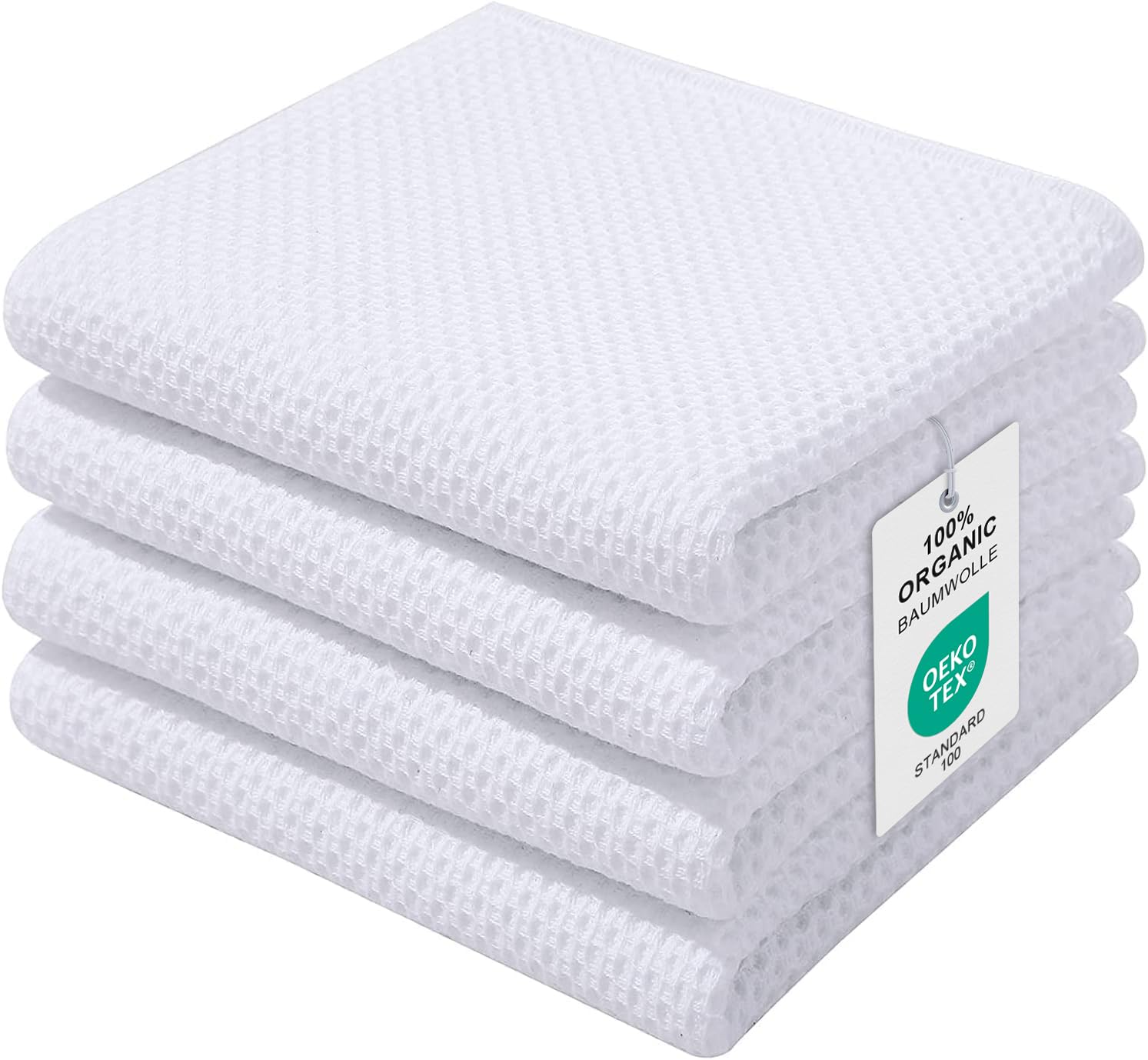 Moosfor Geschirrtücher 100% Baumwolle, 4er Set 32 x 72 cm, Weiche Geschirrhandtücher Küchenhandtücher Saugfähig Küchentücher Dicke Premium Geschirrtuch Spüllappen Putzlappen, Weiß