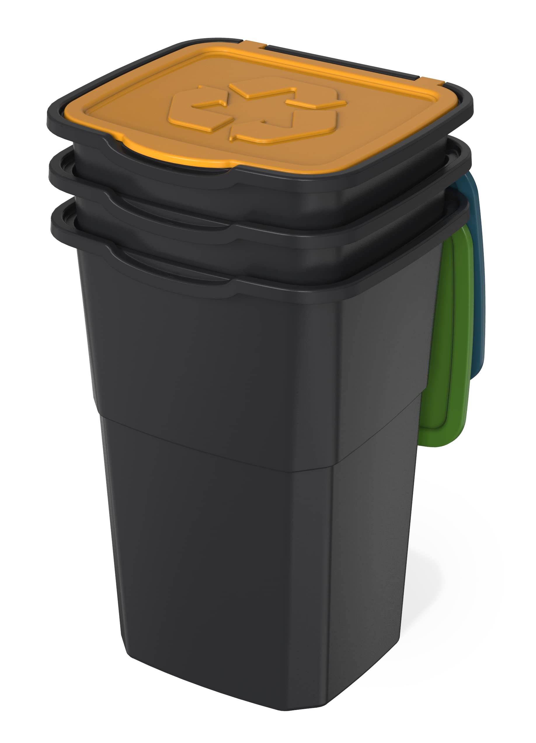 DEA HOME pattumiera per raccolta differenziata ECO3, con 3 scomparti da 50 litri ciascuno, in plastica, da interni ed esterni, colore nero.