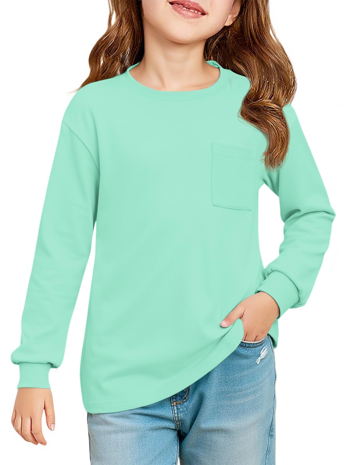 Haloumoning Girls Long Sleeve Shirts Kids Crewneck Soft Tunic Tops