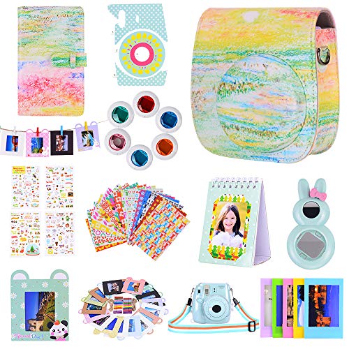 Paquete de Accesorios para cámara Bsuuy Instax Mini 9 para FujiFilm Instax Mini 9 8 8+ con Estuche Mini 9 / álbum/Lente Selfie/filtros/Marcos de Pared/Adhesivo de cámara (12 en 1 Pradera)
