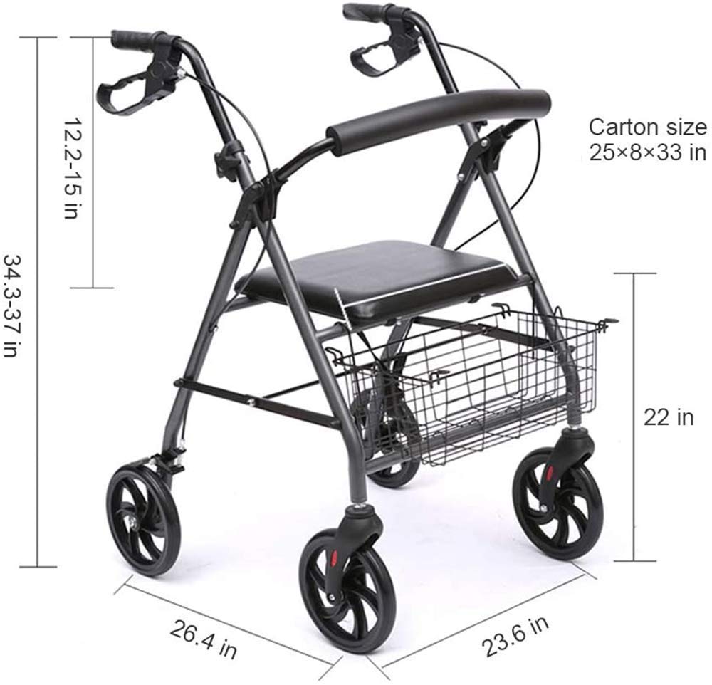 Starszy chodzik, aluminiowy czterokołowy Rollator chodzik Siedzenie na zakupy Koszyk regulowana wysokość Lekka i bezpieczna konstrukcja Interesting