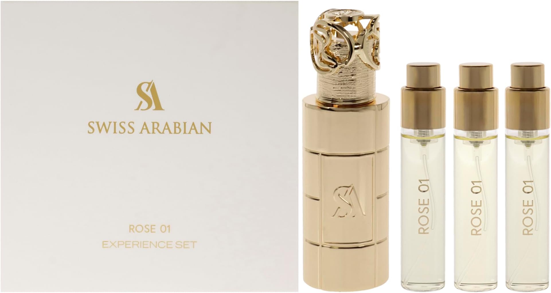 Rose 01 Giftset - Arabian Perfumes for Women and Men - Long Lasting Perfume - Floral, Rose, Vanilla Perfume - 3 Bottles with Case - 4 pc