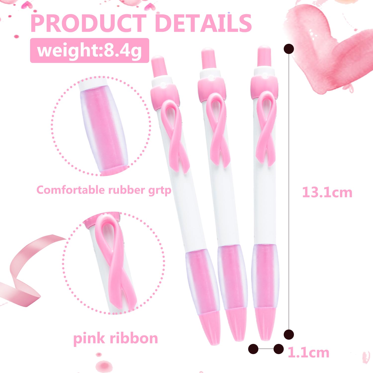 Lezevn Breast Cancer Awareness Ballpoint Pen Pink Ribbon Inspirational Tickler Ball Pens for Motivational Stationery Supplies Gifts (12) - Image 2