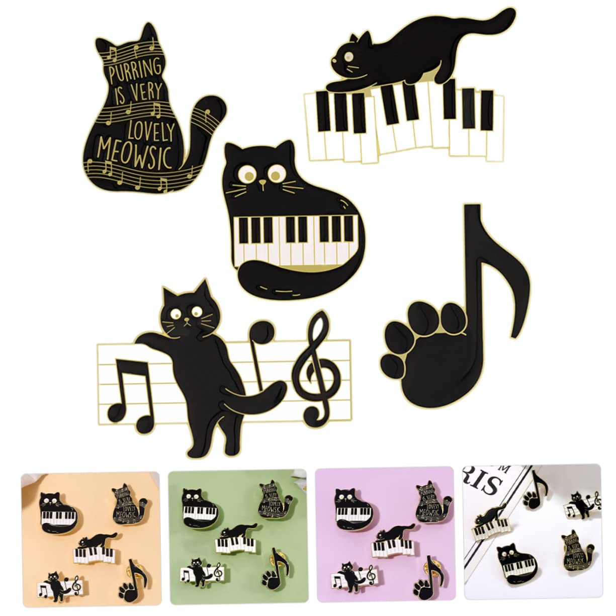 COLLBATH 25 Pz Spilla Con Nota Musicale Di Gatto Spilla Di Cartone Animato Gatti Spilla Per Zaini Spilla Da Scialle Perno Per Zaini Spilla Smaltata Kawaii Perni Musicali Lega Black