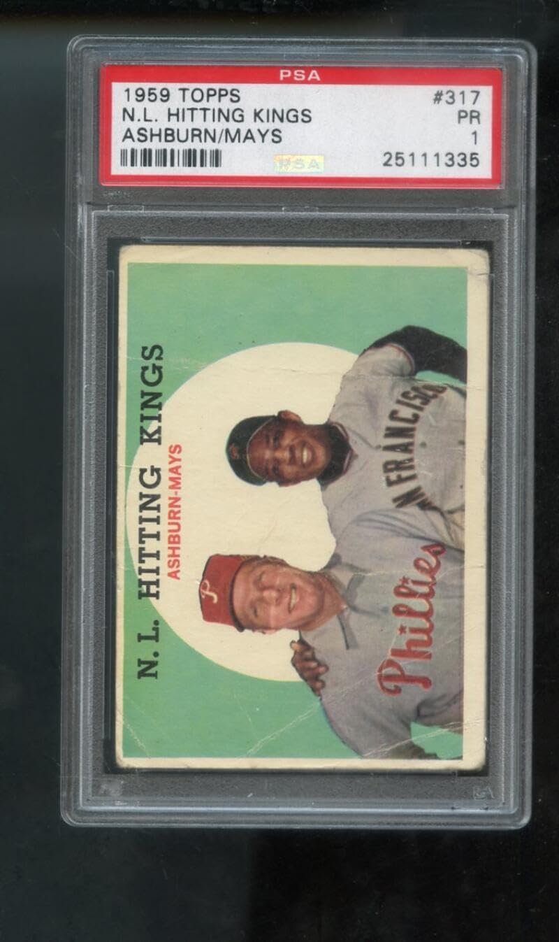 1959 Topps #317 N.L. Hitting Kings Willie Mays Richie Ashburn PSA 1 Graded Baseball Card MLB NL