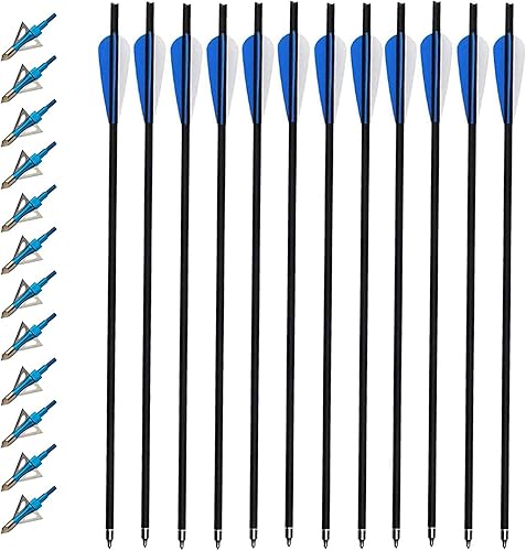 Miniatura 8 de Pernos de ballesta de carbono de 20 pulgadas, paquete de 12 y 12 unidades, kit de puntas de caza de flechas de ballesta de carbono para caza y