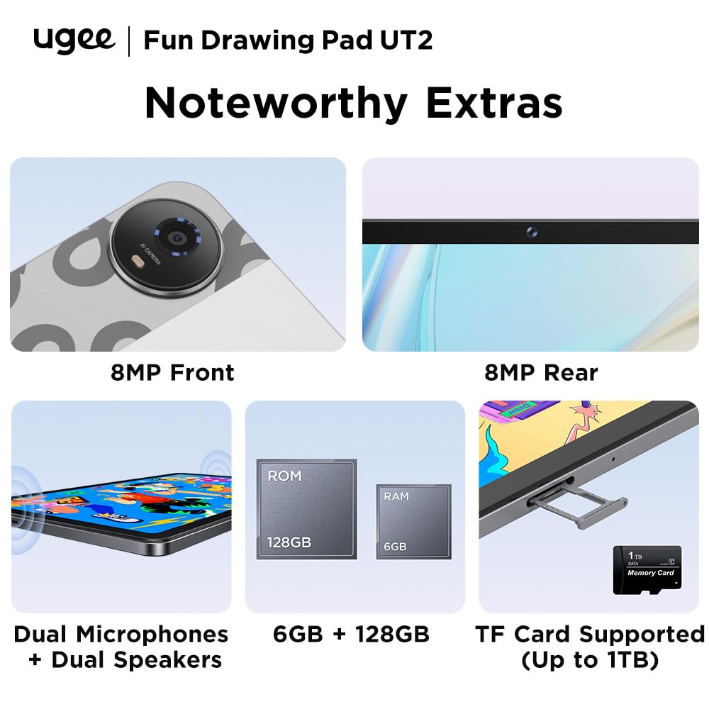 UGEE Pad – Tablet disegno 6 GB + 128 GB – Schermo 2K Ultra HD laminato – Android 14 – Supporto disegno