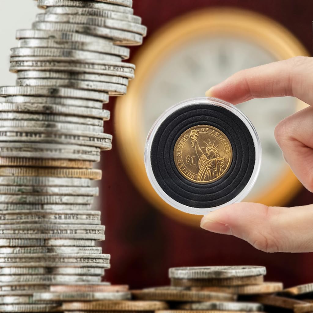 40 cajas de cápsulas de monedas de 46 mm con 7 tamaños (16/20/25/27/30/35/40 mm), juntas de espuma EVA negra, protectores de monedas, organizador de cajas de almacenamiento de plástico para