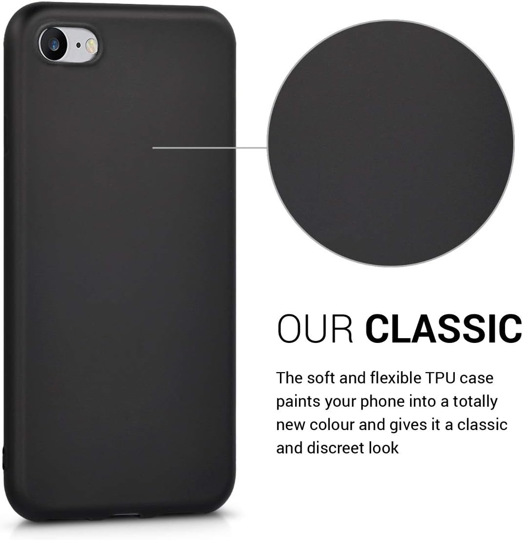 kwmobile TPU Case Compatible with Apple iPhone SE (2022) / iPhone SE (2020) / iPhone 8 / iPhone 7 - Case Soft Slim Smooth Flexible Protective Phone Cover - Metallic Black