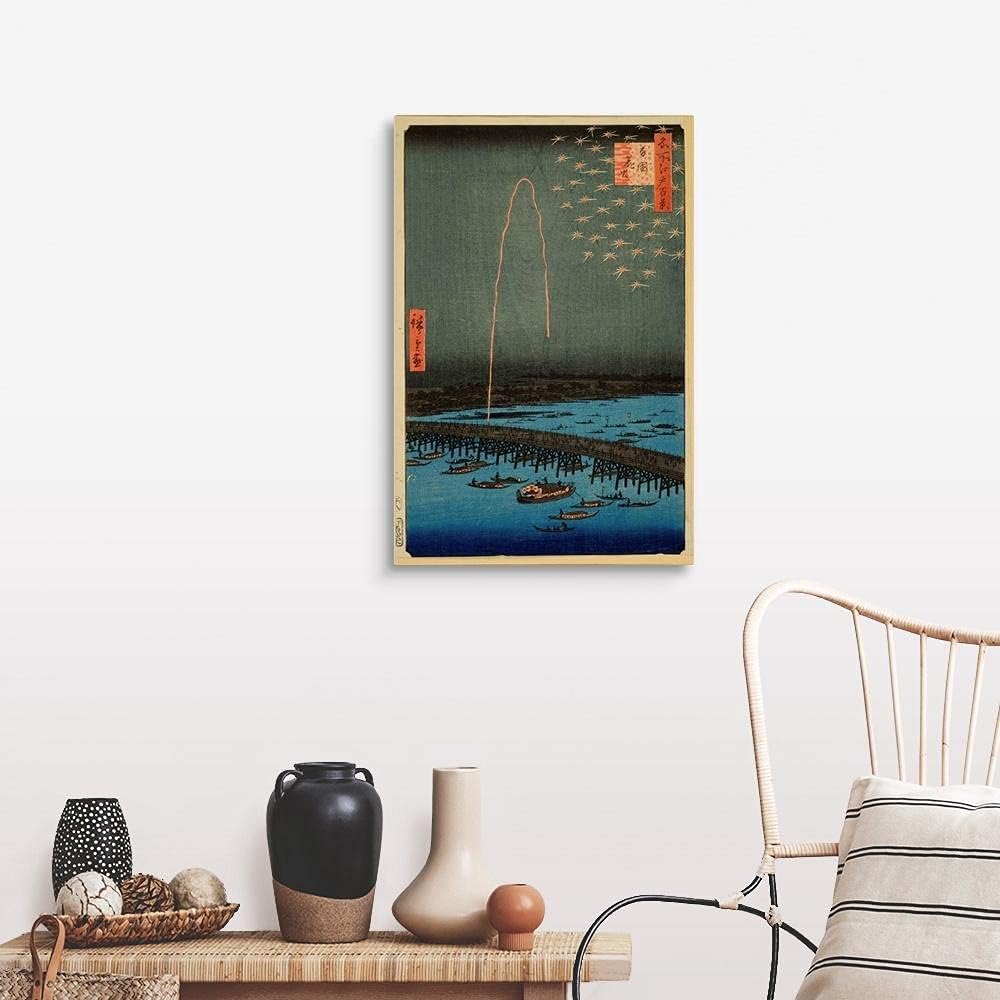 Paint By Numbers for Adults, Easy Drawing DIY Oil Canvas Painting Kits with Brushes, Acrylic Pigment@ — fireworks at ryogoku from the series one hundred famous views of edo, by Utagawa Hiroshige