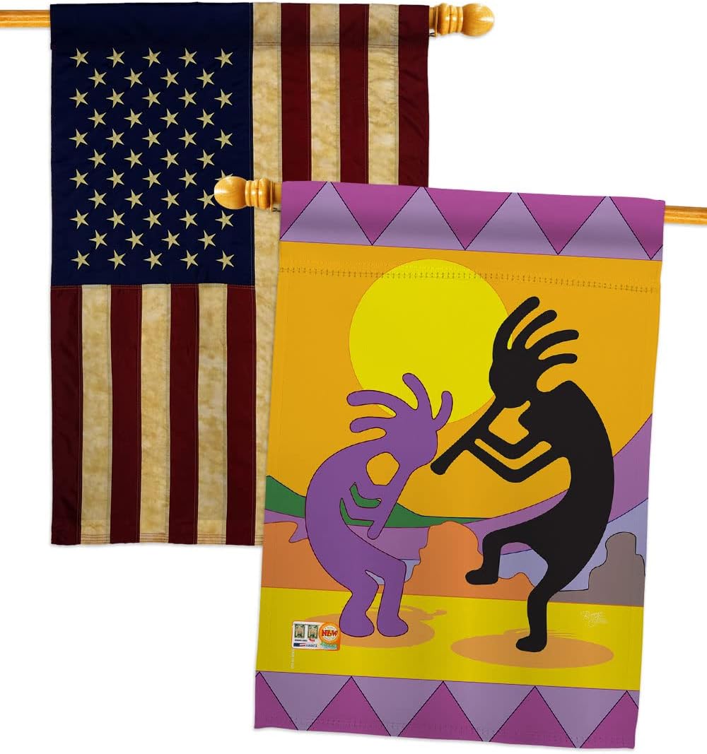 Kokopelli House Flags Pack Country Living Southwest Desert Cactus Succulent Particular Area USA Vintage Applique Small Decorative Gift Yard Banner Made In 28 X 40
