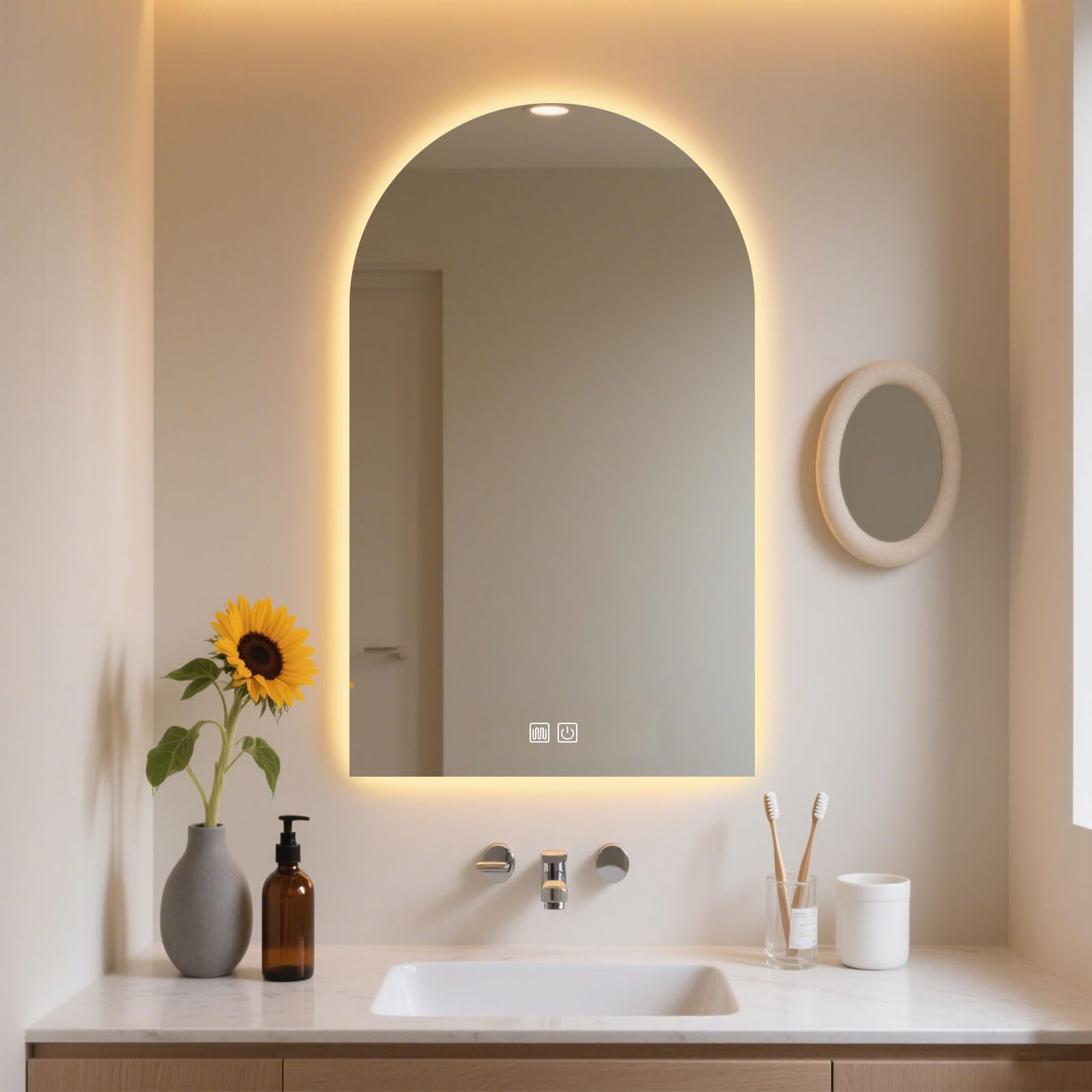 FGXHHS with Lights LED Vanity Anti-Fog 3 Color Lighting Dimmable Touch Control Tempered Glass Shatter ProofWall Mounted Lighted for Over Sink 40 * 80cm/15.7 31.5in