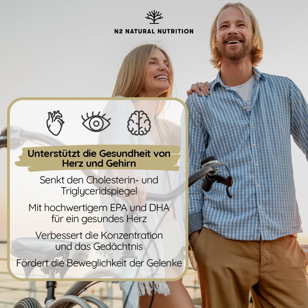 Omega 3 Kapseln Hochdosiert mit 2000 mg Fischöl mit 700mg EPA und 500 mg DHA, Fischöl mit Vitamin E und den Omega 3 Fettsäuren. 120 Softgel-Kapsel reines Seefischöl N2 Natural Nutrition