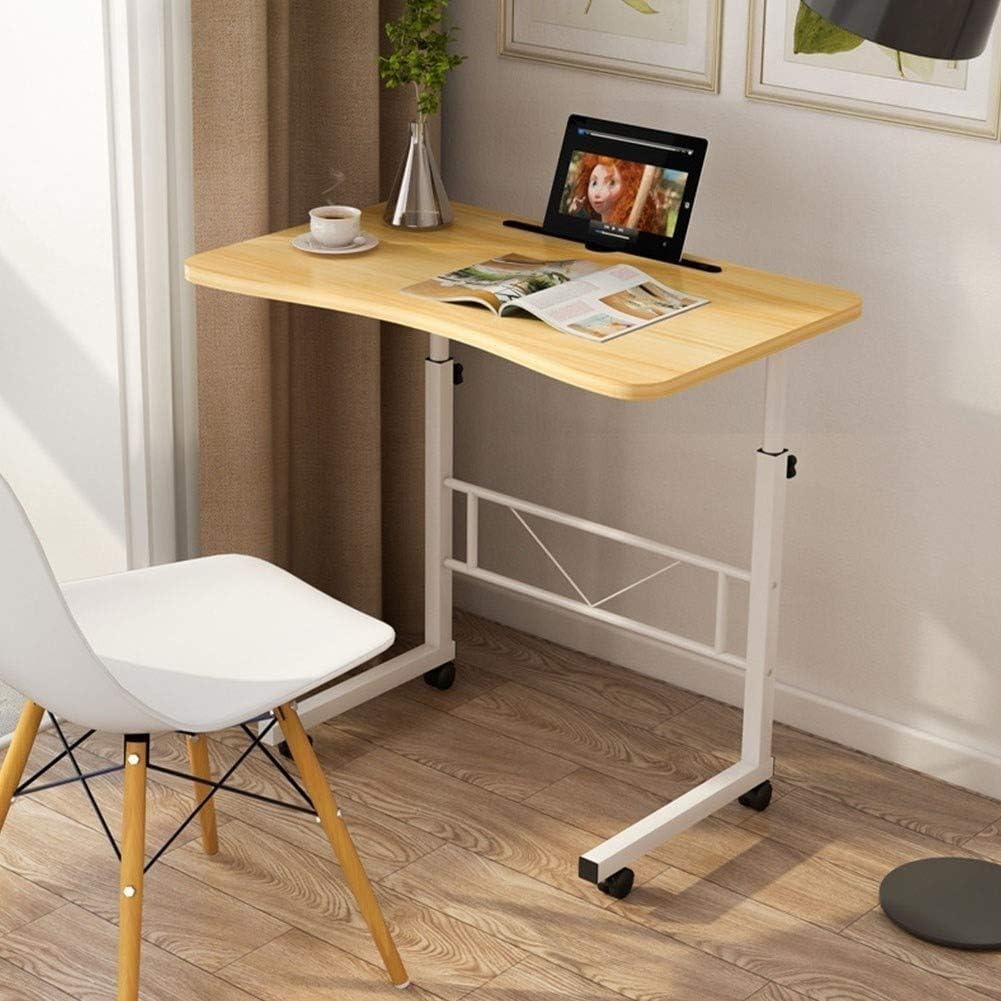 Hadulcet In hoogte verstelbare C-vormige bijzettafel met afsluitbare wielen, mobiele bank bureautafel met kantelbaar tafelblad, sofa nachtkastje laptopstandaard tv-lade met opbergplanken rustiek bruin