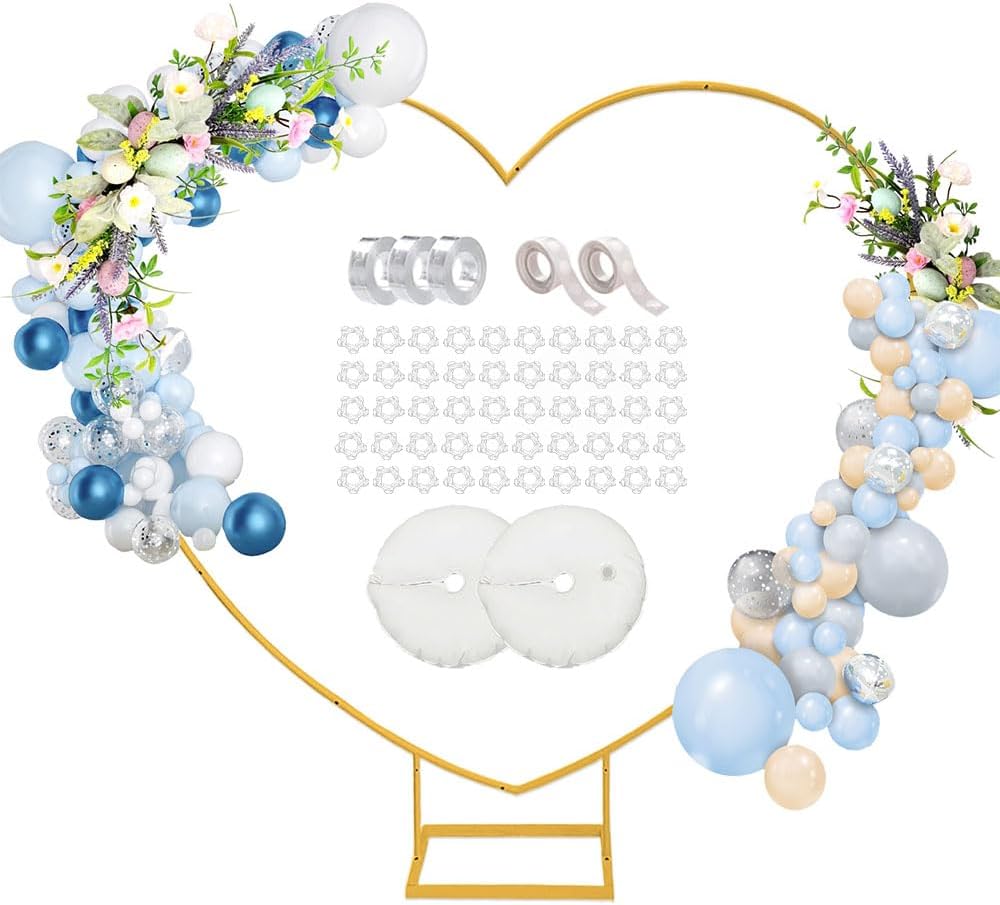 Heart Shaped Metal Balloon Arch Kit,6.6ft Wedding Heart Arch Backdrop Stand,with Water Bag for Proposal, Wedding, Valentine’s Day, Bridal, Birthday Party Decorations (gold)