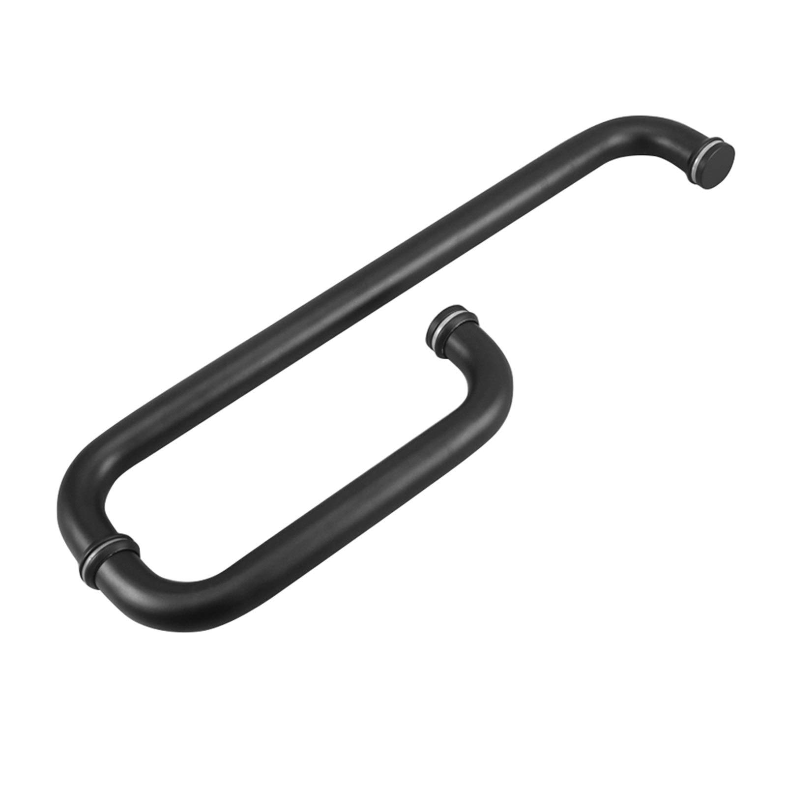 HYLYGFH Bathroom Door Grab Bar for Glass Door, 304 Stainless Steel Replacement Shower Single Door Handle, Matte Black (Size : 185mm+385mm)
