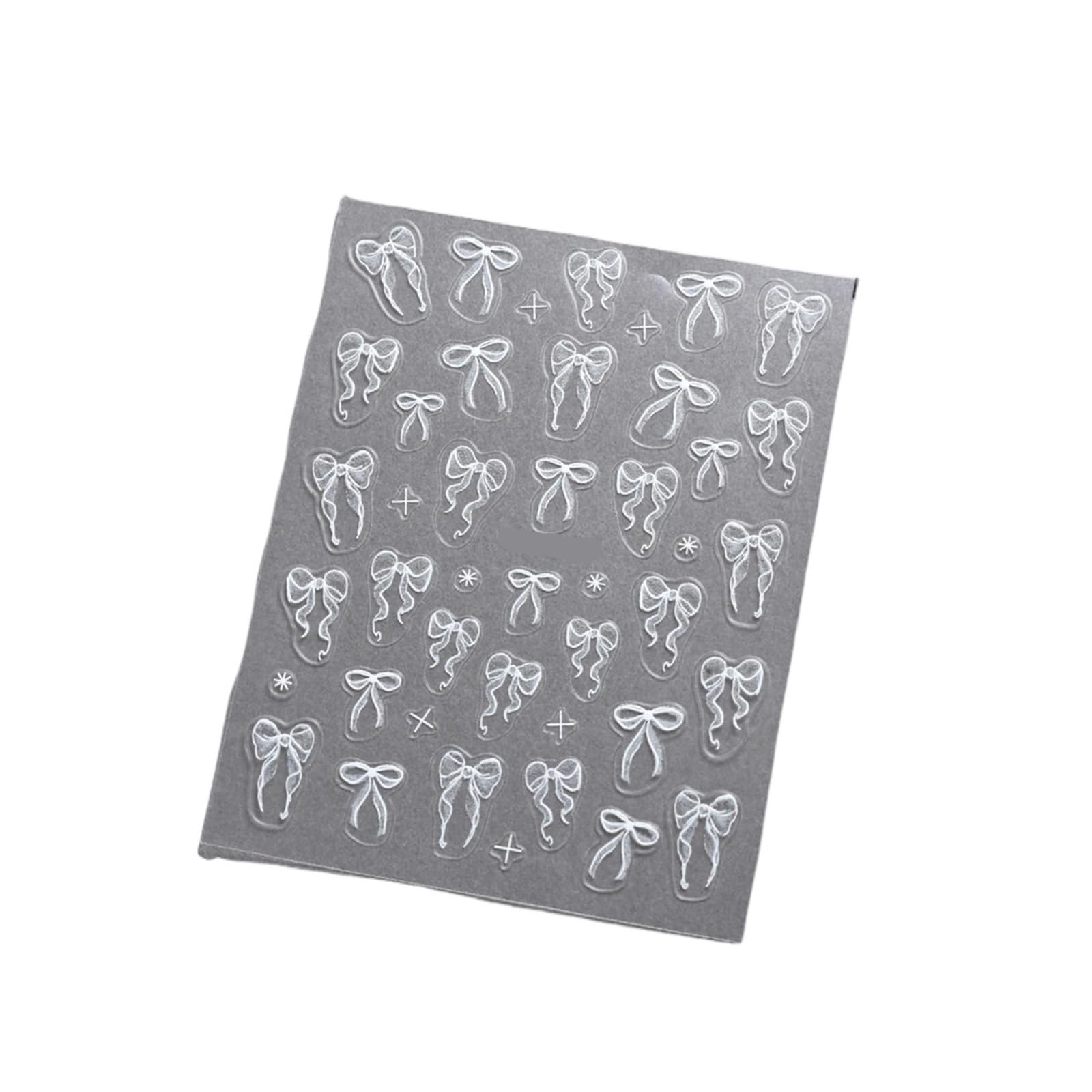 3pcs 3D Bowknot Nail Stickers - Self-Adhesive White Ribbon Nail Art Decals for Manicures(Color2)