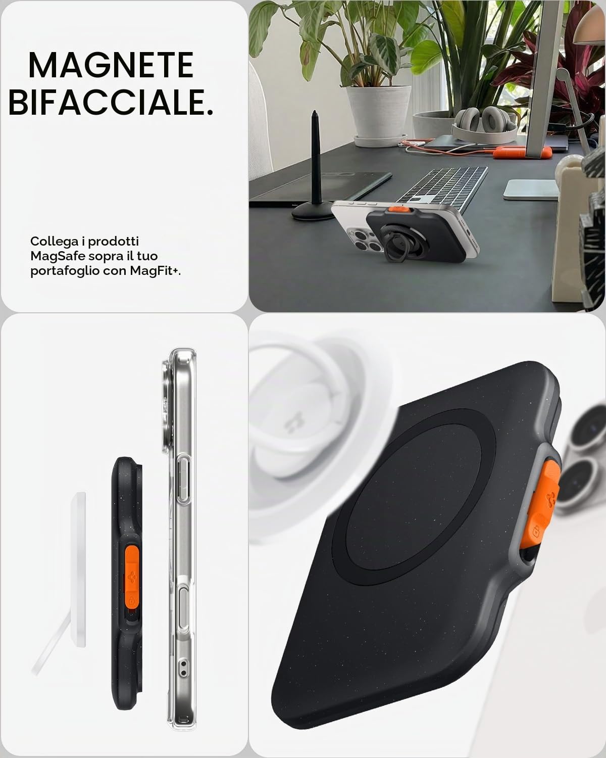 Spigen TinTap MagFit+ Portafoglio (5 carte) Magsafe Wallet Magnetico Portacarte Compatibile con iPhone 17/16/15/14/13/12 Modelle, Accessori MagSafe - Nero
