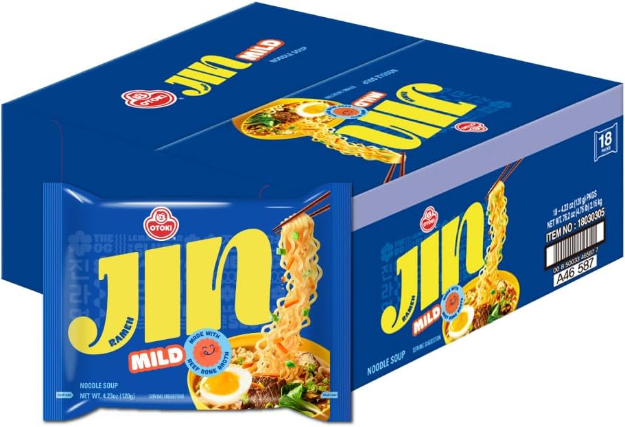 OTOKI Jin Ramen Korean Style Instant Noodle Mild Flavor, Best Tasting Soup Traditional Instant Ramen (120G) -Pack Of 18, The Product Of Korea