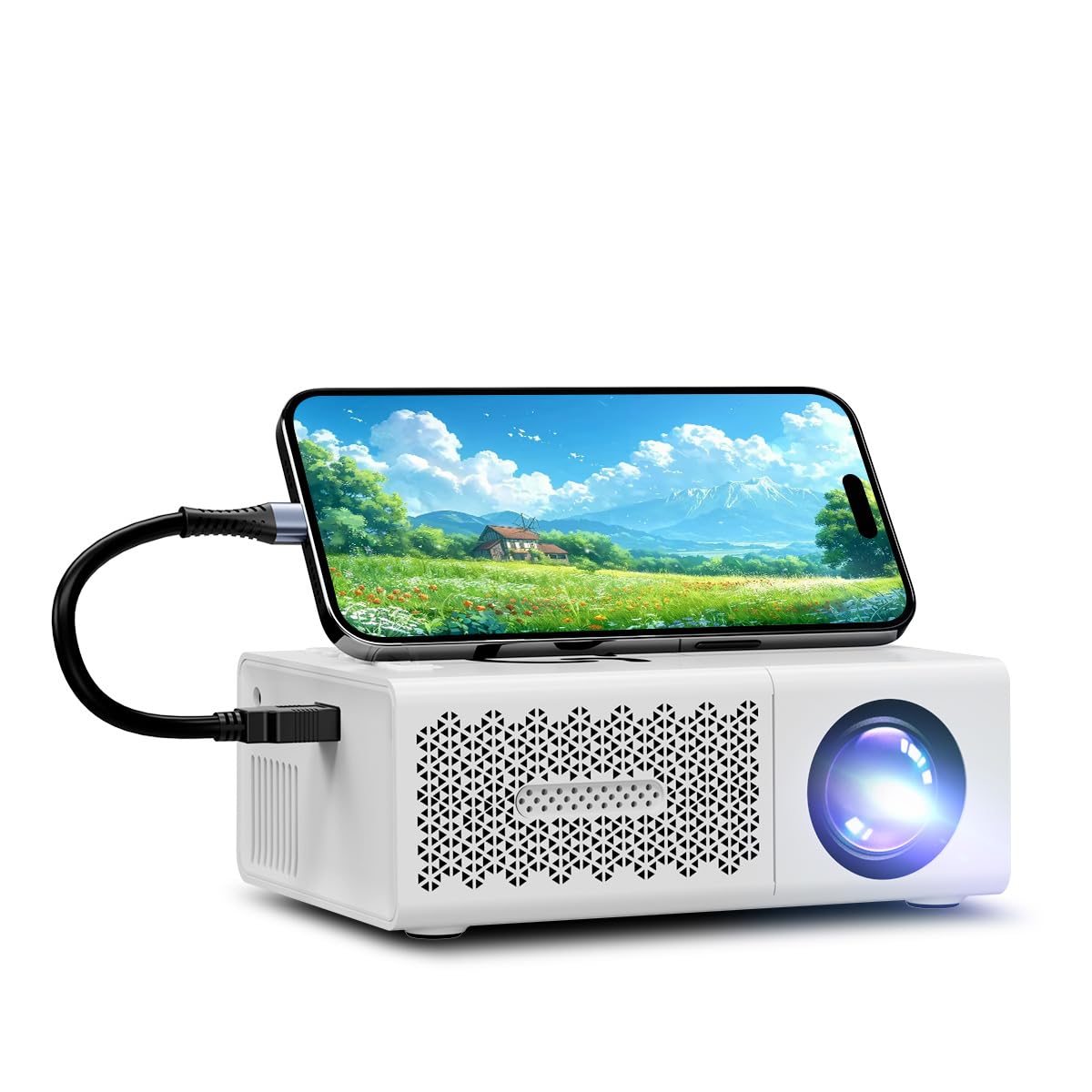 Proiettore LED compatto, connessione USB, compatibile con PC e tablet, adatto per uffici, aule, riunioni di famiglia, presentazioni multimediali, design classico, supporta 1080p, nativo 480p