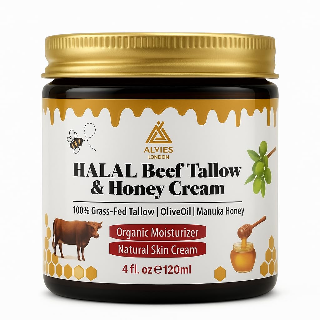 100% Grass Fed Tallow & Honey Moisturizing Balm – Natural Organic Cream for Dry Skin, Face & Body | Halal & Kosher | Anti-Aging, Healing, Hydrating Skin Care | Pure & Chemical-Free Formula