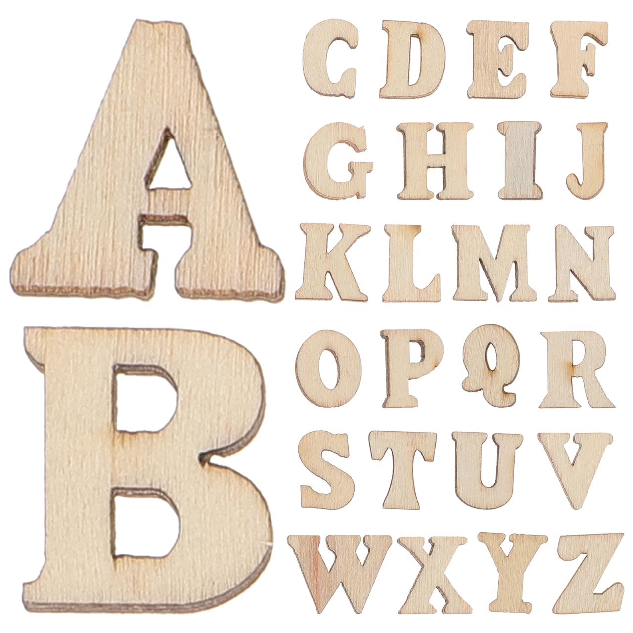ULTECHNOVO 200Pcs Wooden Alphabet Letters for Crafts 0.59In Natural Wood Slices DIY Scrapbooking Embellishments Educational Toy Decor