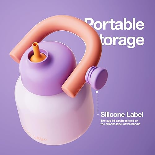 Miniatura 3 de CHAKO LAB Botella de agua con pajilla y asa de transporte, botellas de acero inoxidable con aislamiento al vacío de boca ancha, reutilizable, a