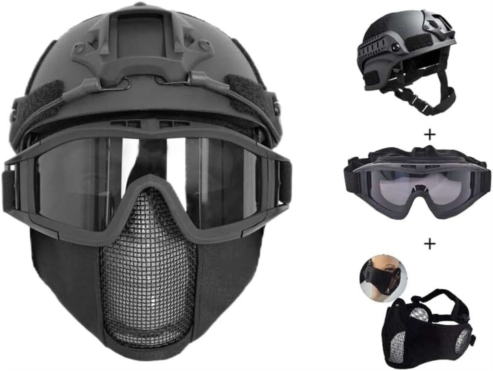Zestaw Kasków Airsoft Do Paintballa, Polowań, CS I Gier, Kask Taktyczny W Stylu PJ, Szybki Zestaw Kasków Z Boczną Szyną Prowadzącą, Gogle Airsoft