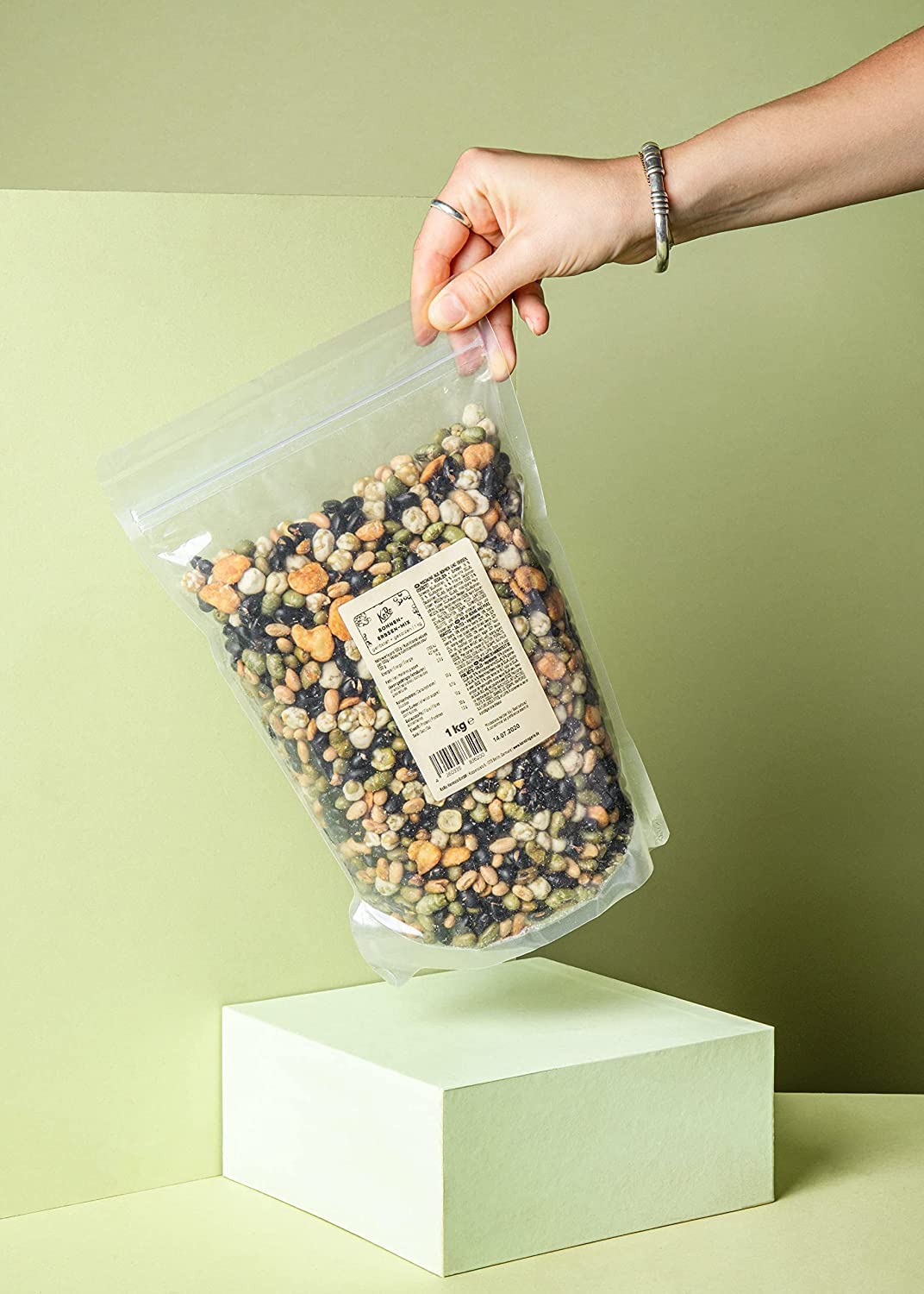 KoRo - Mélange pois et haricots grillés et salés 1 kg - Collation de légumes secs rôtis et salés en emballage économique