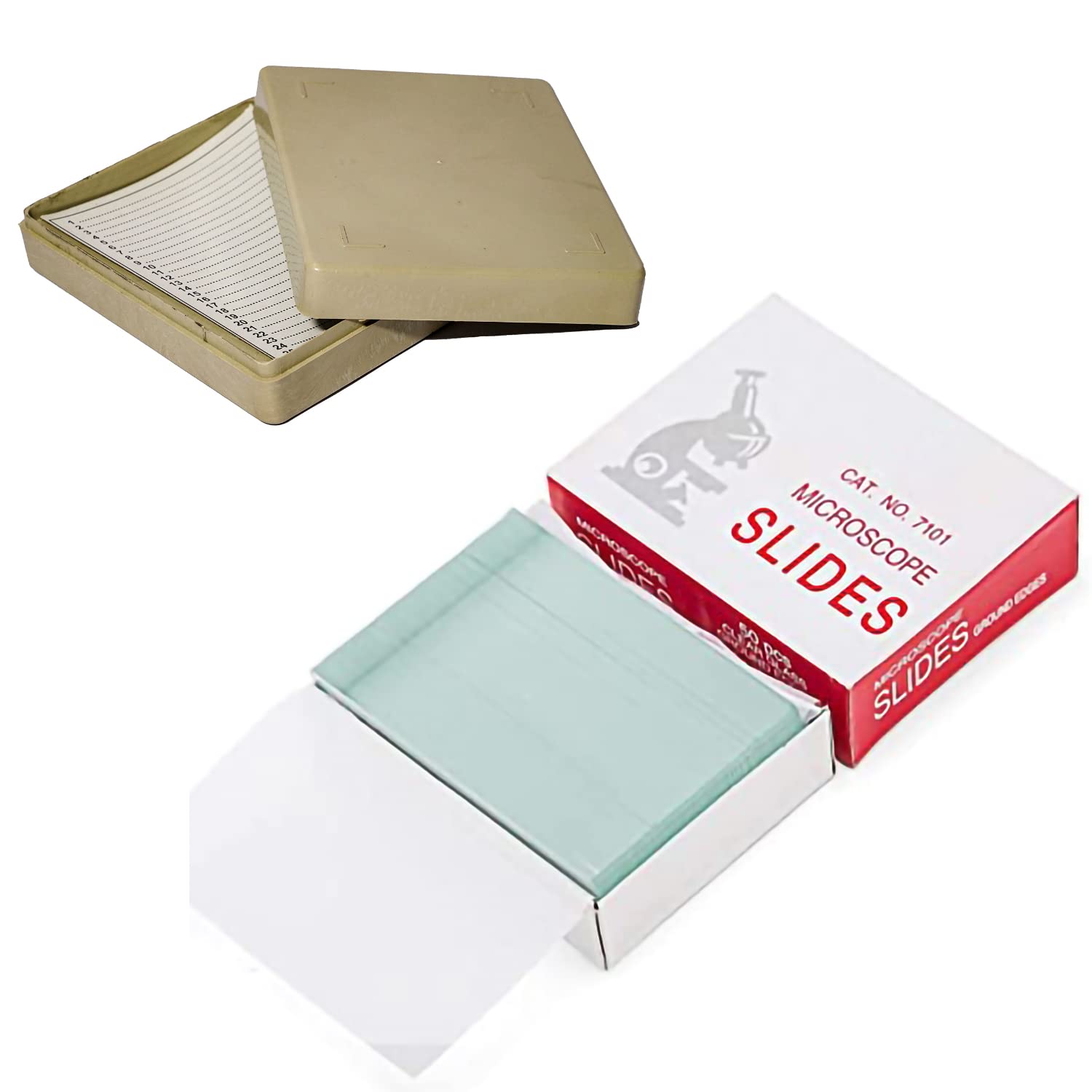 Clear & Sure Microscope Glass Slide and 25 Slide Box, Ground Edges & Lint Free Packing | 25.4x76.1mm | Pack of 50 Slide