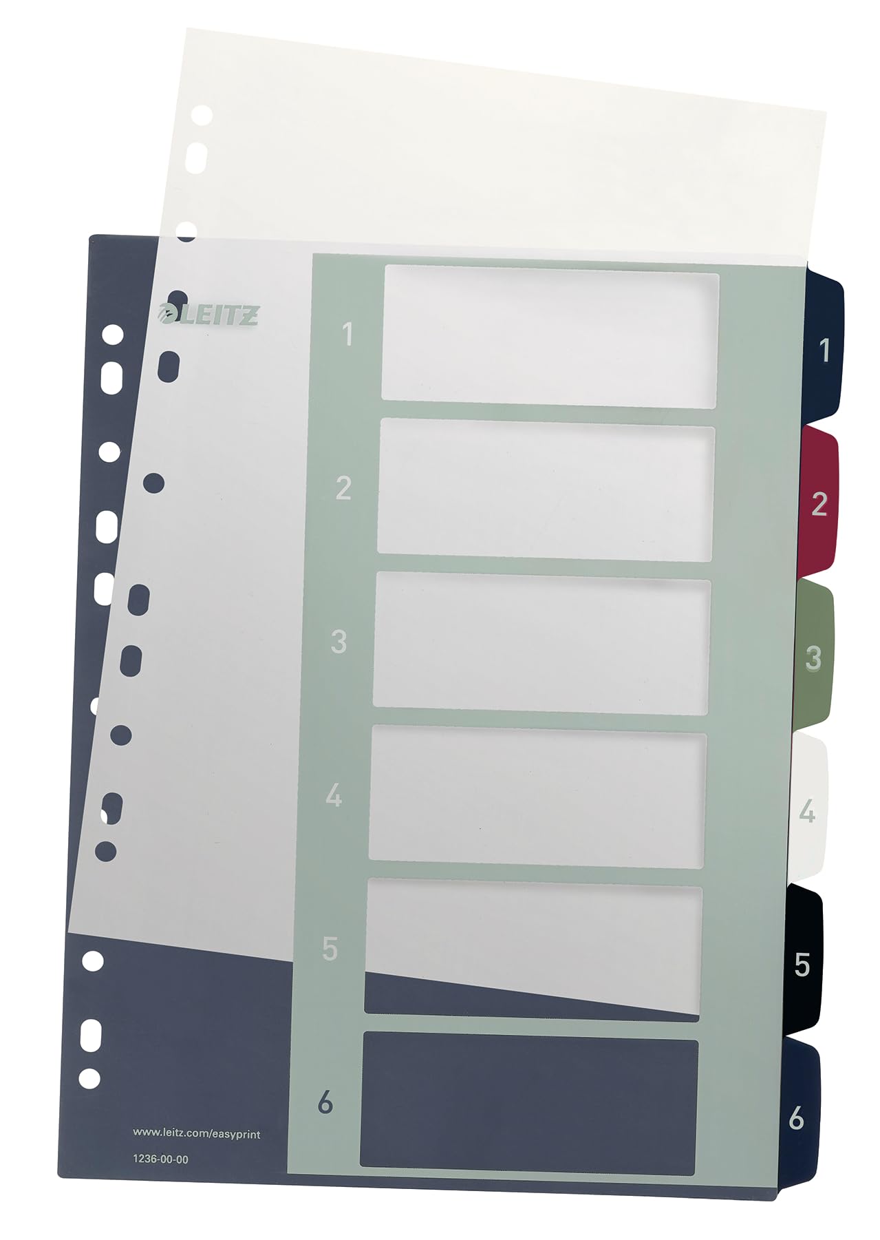 Leitz 12360000 rejestr A4, 20 sztuk, 1-6, 6 przekładek, do opisywania, bardzo szeroki, PP, styl, wielokolorowy, 12360000