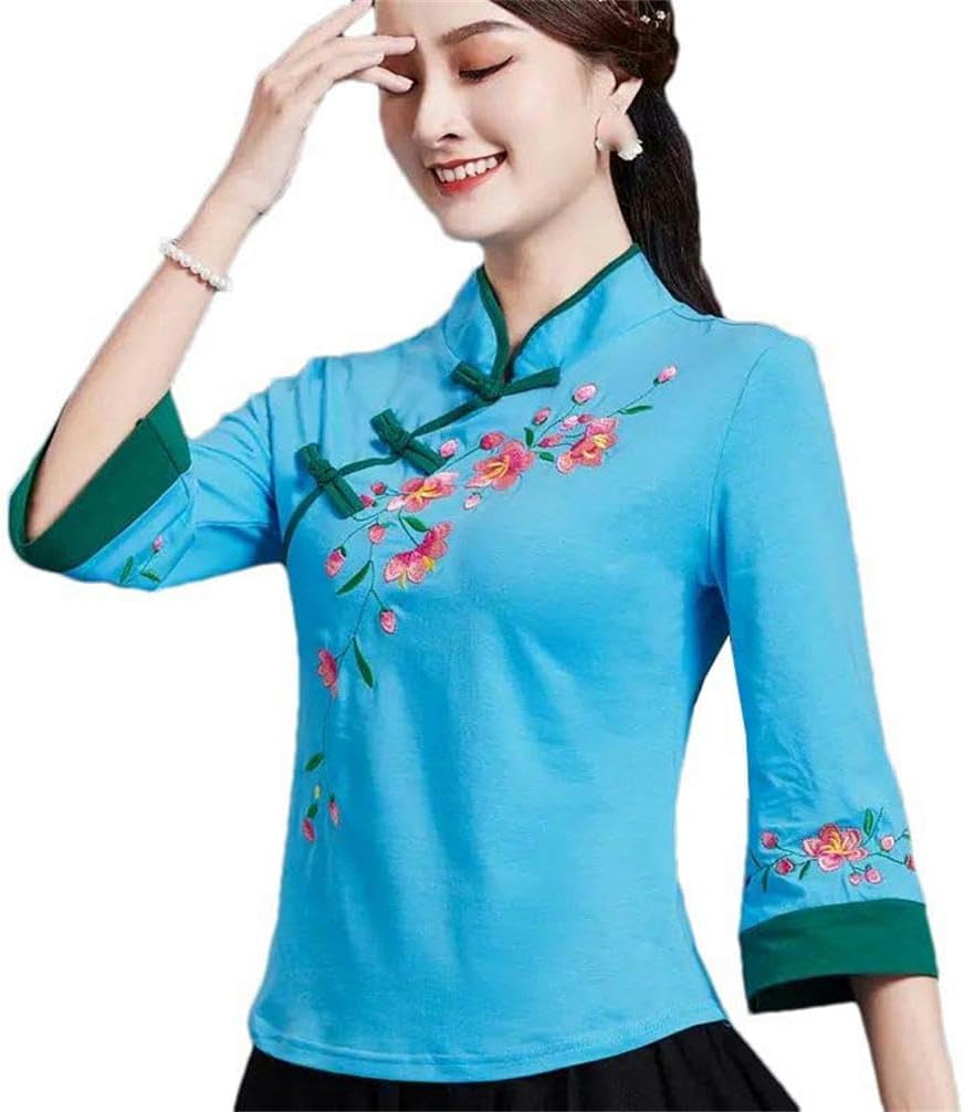Chinese Style Traditional Embroidered Clothing Women's Tang Suit Flared Sleeve Shirt Women's Short-Sleeved Summer Ethnic top