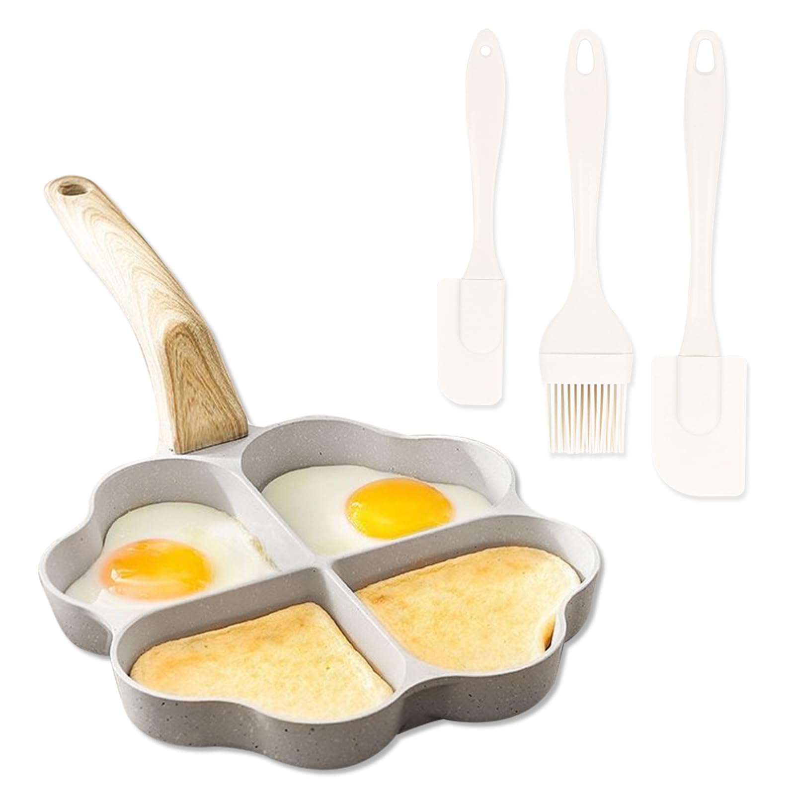 Padella Per Uova A Forma Di Cuore - 4 Fori Antiaderenti, Con Spatole In Silicone - Foto 6