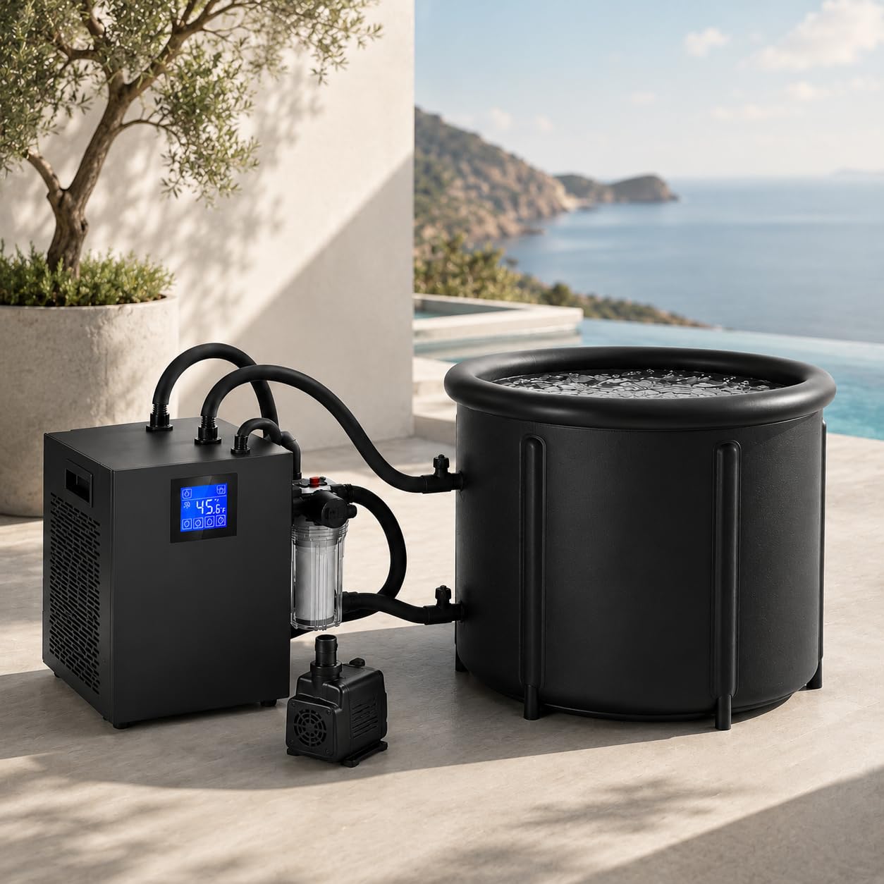 aigahealzhou Ice Bath Water Chiller 1/3HP, Upgraded Dual Pump Cold Plunge Chiller with Submersible Pump, External PP Filter, LED 0–50°C Control, Low Noise for 300L Tubs, Bathtubs and Mini Pools
