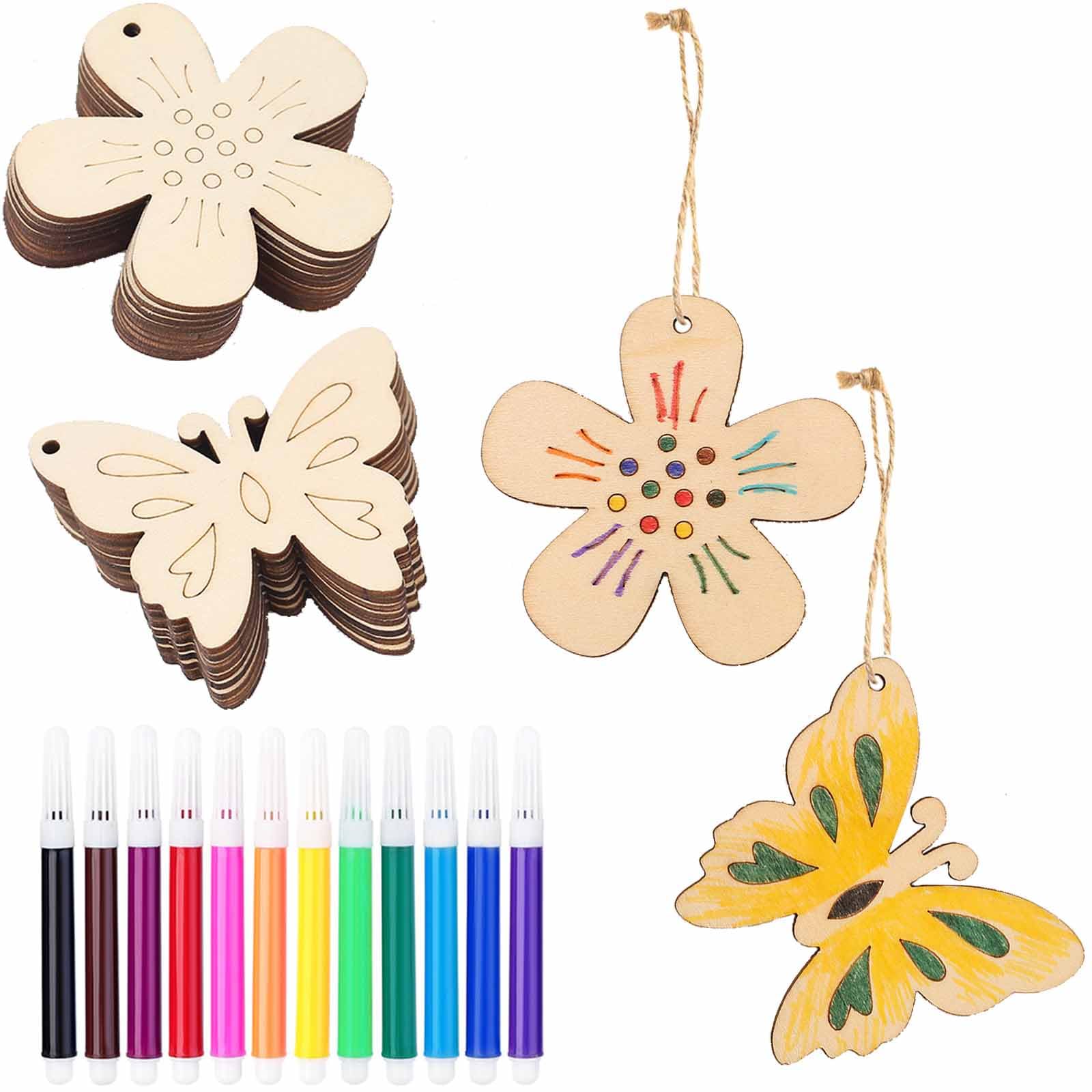 Kit DIY Enfant 57 Pièces JOYEASE - Pendentifs Bois à Peindre, Stylos Aquarelle, Autocollants