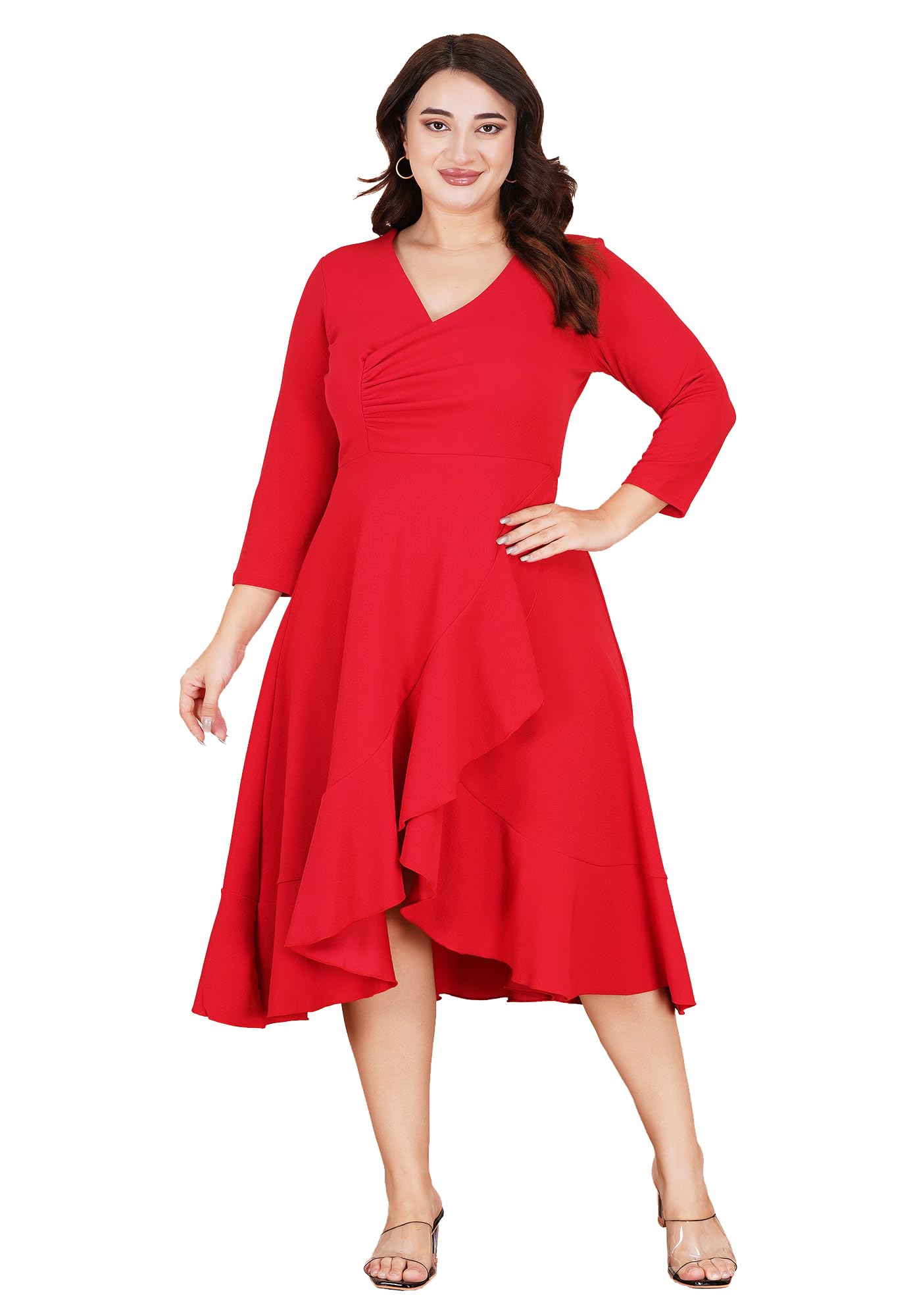 Women's Plus Size Wrap Semi-Formal High Low Elegant Dresses-picture-26