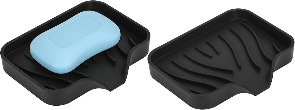 2-Pack Self-Draining Silicone Soap Dish - Anti-Slip Bar Soap Holder for Shower, Bathroom & Kitchen