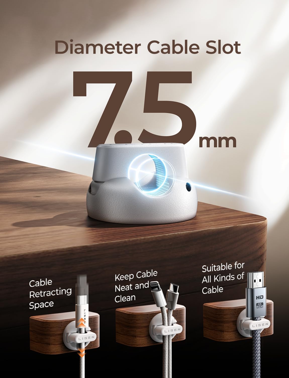 8 Pack Magnetic Cable Clips Organizer, LISEN Cord Holder for Nightstand [Smooth Adjustable] Adhesive Organizer for Cords Under Desk for Home Office Desk Car Wall Desktop Nightstand-White - Image 4