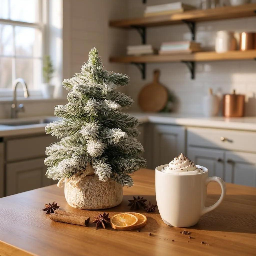 Creative Home Árbol de Navidad Artificial con Nieve | Tamaño 30 cm | Cono Pino Pequeño Miniatura | para Mesa Escritorio Oficina | Interior Exterior | Regalo Decoración Personalizada Navideña