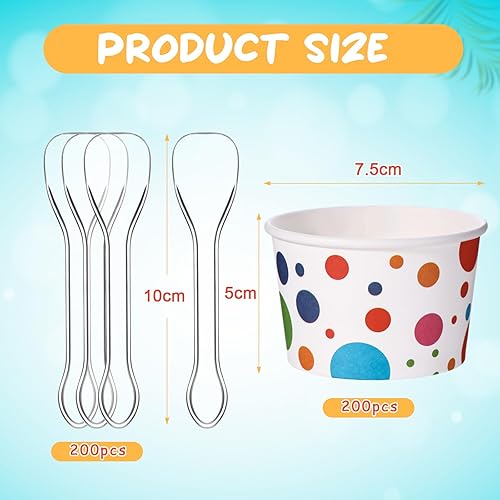 Miniatura 2 de Boao Juego de 200 tazas de helado de 5 onzas con cucharas desechables de papel, cuencos de postre para Sundae, suministros para fiestas de verano